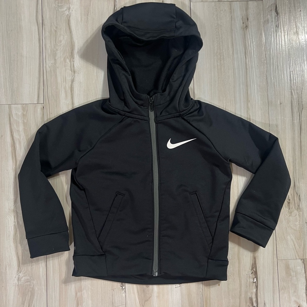 Nike Black Zip-Up Hoodie with White Logo • 2t